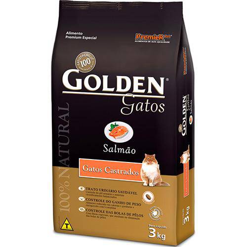 Ração Golden Gatos Castrados Salmão 3kg - Golden