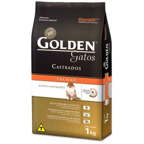 Ração Golden para Gatos Adultos Castrados Sabor Salmão 1kg