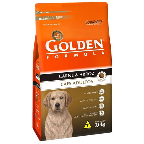Ração Golden Premier Pet Cães Adultos Formula Carne & Arroz 3Kg
