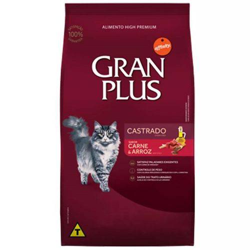 Ração Gran Plus Carne e Arroz para Gatos Castrados Adultos 3kg