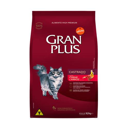 Ração Granplus para Gatos Adultos Castrados Sabor Carne e Arroz - 10,1kg