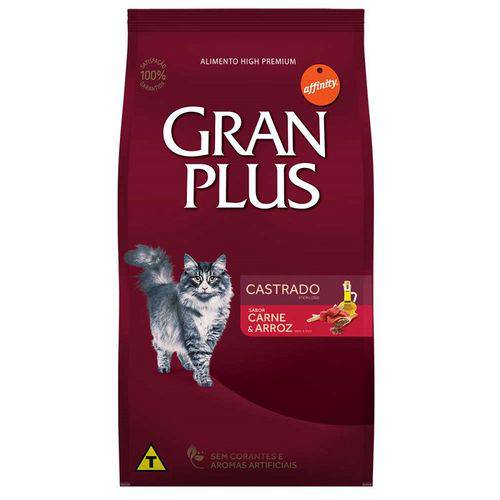 Ração Granplus para Gatos Adultos Castrados Sabor Carne e Arroz 3kg