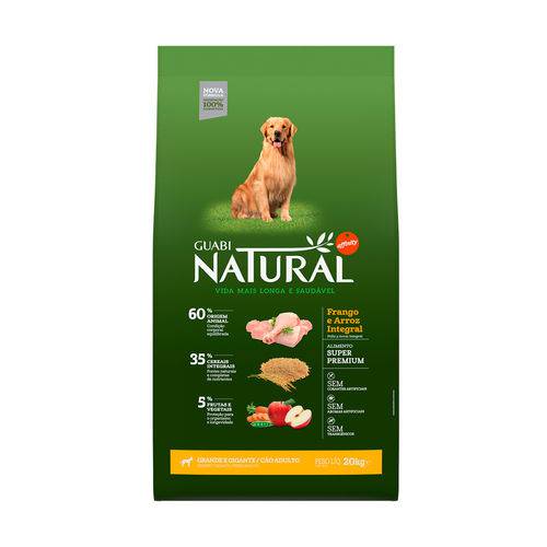 Ração Guabi Natural para Cães Adultos de Raças Grandes Sabor Frango & Arroz Integral - 20kg