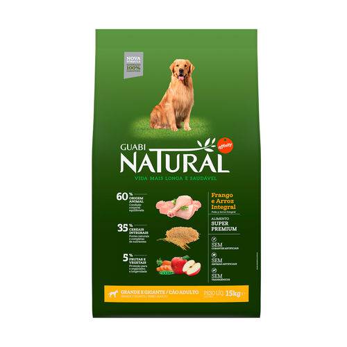 Ração Guabi Natural para Cães Adultos de Raças Grandes Sabor Frango & Arroz Integral - 15kg