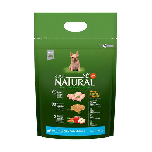 Ração Guabi Natural para Cães Filhotes de Raças Pequenas Sabor Frango & Arroz Integral - 1kg