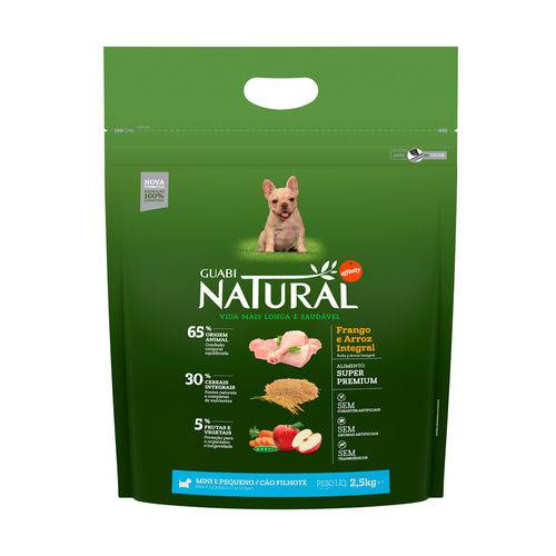 Ração Guabi Natural para Cães Filhotes de Raças Pequenas Sabor Frango & Arroz Integral - 2,5kg