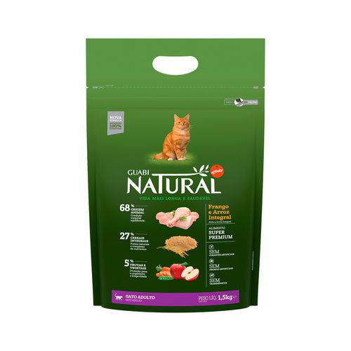 Ração Guabi Natural para Gatos Adultos Sabor Frango & Arroz Integral - 1,5kg