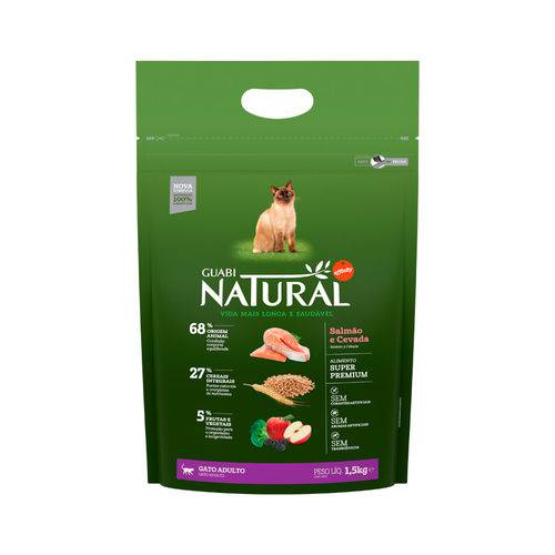 Ração Guabi Natural para Gatos Adultos Sabor Salmão & Cevada - 1,5kg