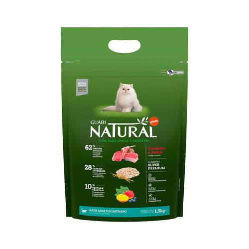 Ração Guabi Natural para Gatos Castrados Sabor Cordeiro & Aveia - 1,5kg
