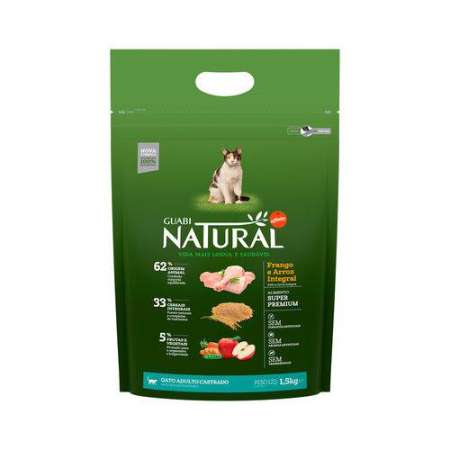 Ração Guabi Natural para Gatos Castrados Sabor Frango & Arroz Integral - 1,5kg