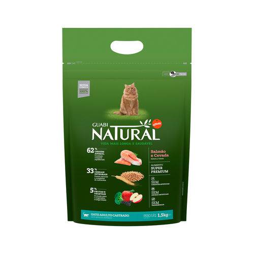 Ração Guabi Natural para Gatos Castrados Sabor Salmão & Cevada - 1,5kg