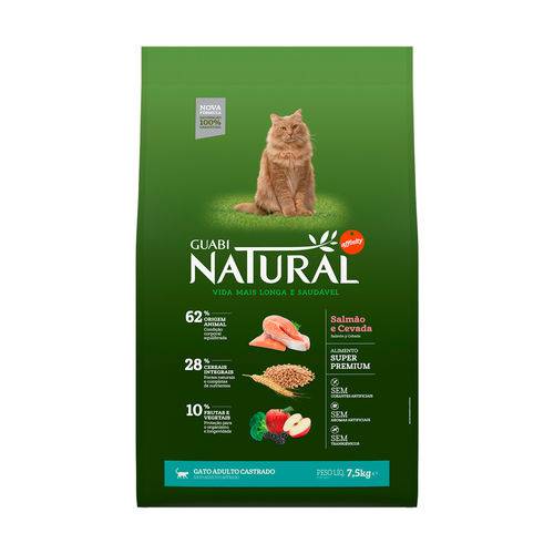 Ração Guabi Natural para Gatos Castrados Sabor Salmão & Cevada - 7,5kg