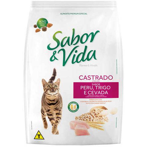 Ração Guabi Sabor e Vida Peru, Trigo e Cevada Gatos Castrados - 10 Pacotes de 1 Kg