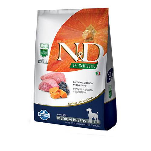 Ração N&D Pumpkin para Cães Adultos Raças Média Sabor Cordeiro, Abóbora e Blueberry - 10,1kg