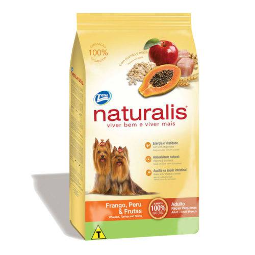 Ração Naturalis para Cães Adultos de Raças Pequenas Sabor Frango, Peru e Frutas - 2kg