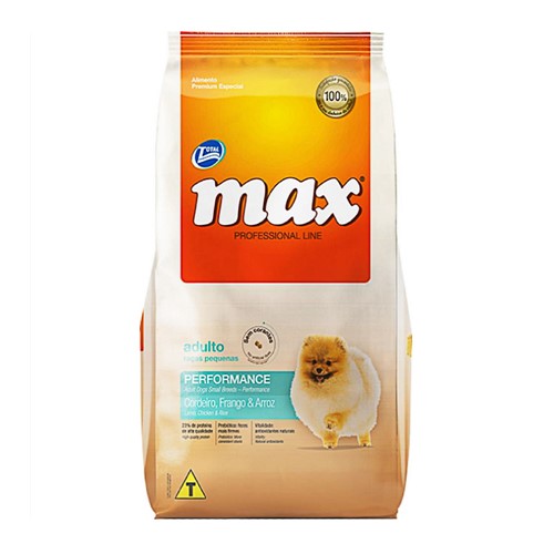 Ração para Cães Max Professional Line Performance Adultos Raças Pequenas Sabor Cordeiro, Frango e Arroz 15kg