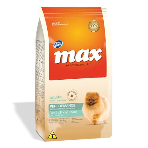 Ração para Cães Max Professional Line Performance Adultos Raças Pequenas Sabor Cordeiro, Frango e Arroz 2Kg