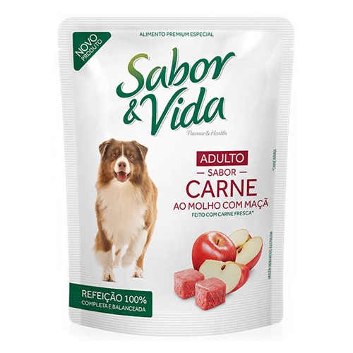 Ração para Cães Sabor & Vida Flavour e Health Adultos Sabor Carne ao Molho com Maçã Sachê 100g