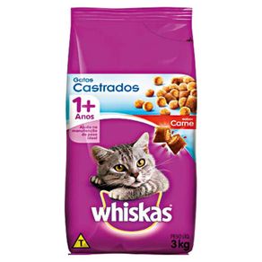 Ração para Gatos Castrados Sabor Carne Whiskas 3Kg