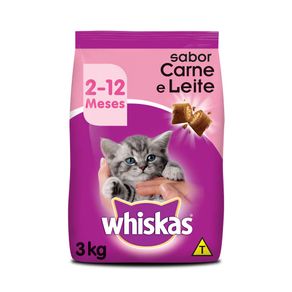 Ração para Gatos Filhotes Sabor Carne e Leite Whiskas 3kg
