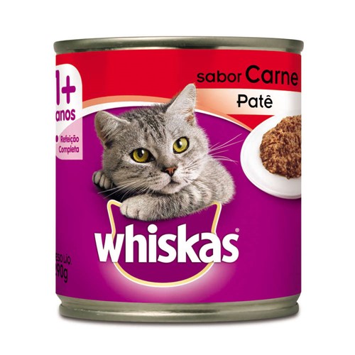 Ração para Gatos Whiskas Adulto 1+ Anos Patê Sabor Carne Lata 290g