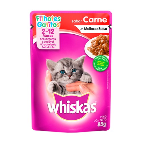 Ração para Gatos Whiskas Filhotes 2-12 Meses Sachê Sabor Carne ao Molho com 85g