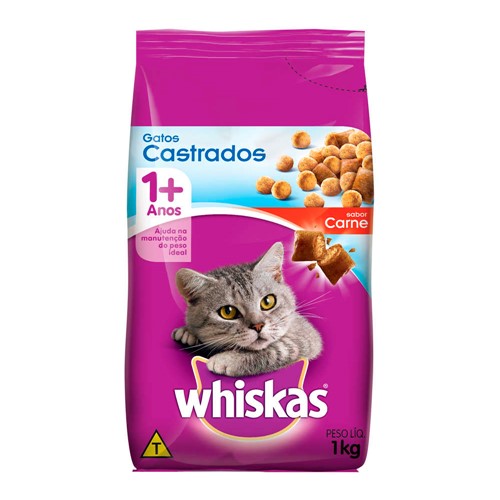Ração para Gatos Whiskas Gatos Castrados 1+ Anos Sabor Carne 1kg