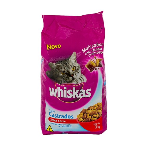 Ração para Gatos Whiskas Gatos Castrados Sabor Carne com 3kg