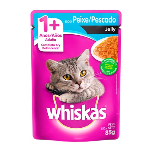 Ração para Gatos Whiskas Jelly Adulto 1+ Anos Sachê Sabor Peixe com 85g