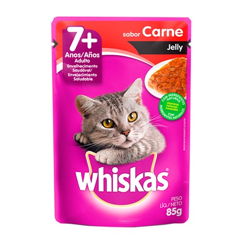 Ração para Gatos Whiskas Jelly Adulto 7+ Anos Sachê Sabor Carne com 85g