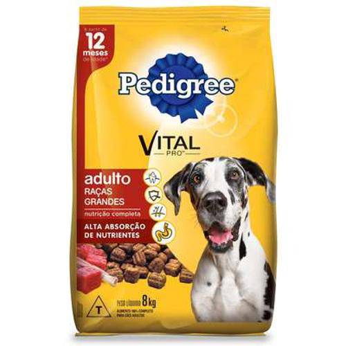 Ração Pedigree para Cães Adultos de Raças Grandes - 8kg