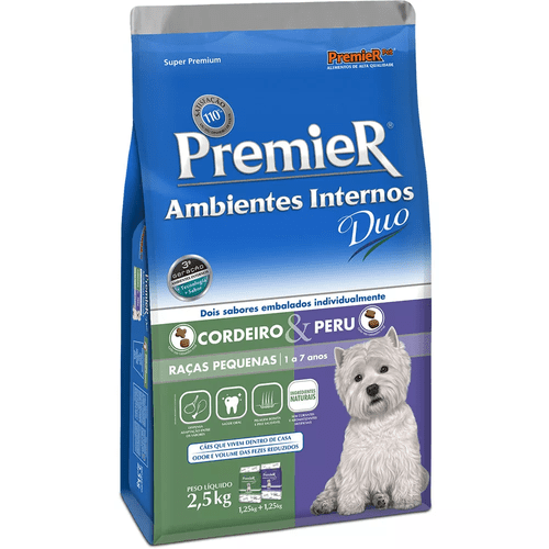 Ração Premier Pet Ambientes Internos Duo Sabor Cordeiro & Peru para Cães Adultos 12kg