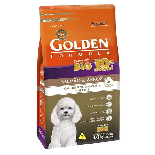 Ração Premier Pet Golden Formula Sabor Salmão & Arroz para Cães Adultos de Raças Pequenas - 3kg + 300g Promoção