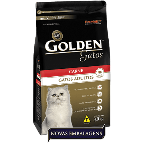 Ração Premier Pet Golden para Gatos Adultos Sabor Carne 3Kg
