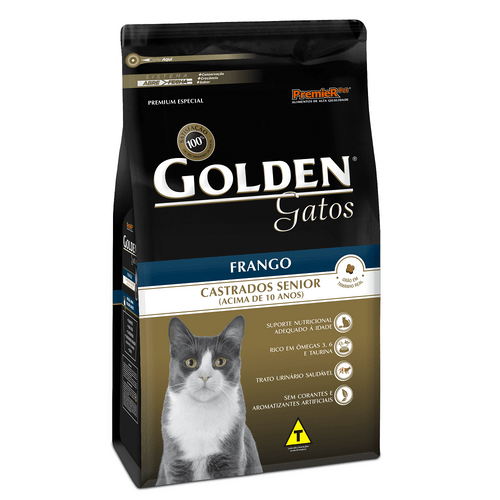 Ração Premier Pet Golden Sabor Frango para Gatos Sênior Castrados 1kg