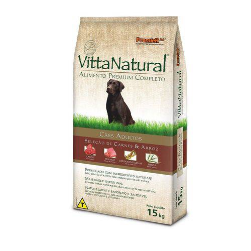 Ração Premier Vitta Natural Cães Adultos Carne e Arroz - 15 Kg