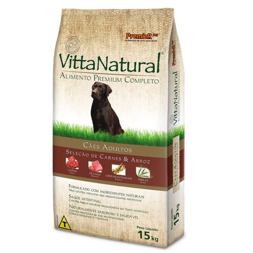 Ração Premier Vitta Natural Carne e Arroz para Cães Adultos 15kg