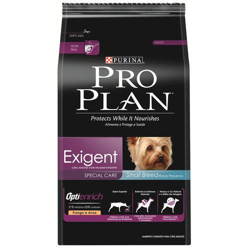 Ração Proplan Nestlé Purina para Cães Adultos Raças Pequenas Exigent Sabor Frango e Arroz - 2kg