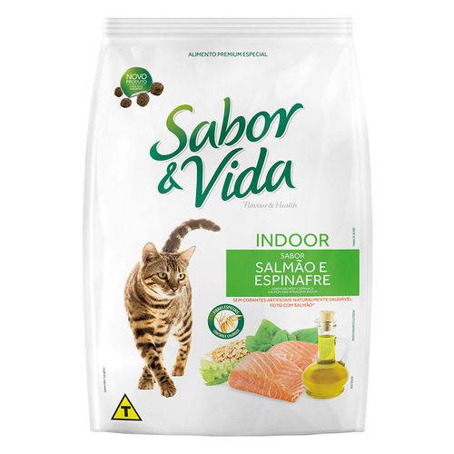 Ração Sabor & Vida Indoor para Gatos Adultos Sabor Salmão e Espinafre - 1kg