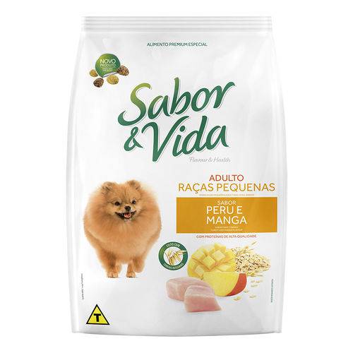 Ração Sabor & Vida para Cães Adultos de Raças Pequenas Sabor Peru e Manga - 1kg