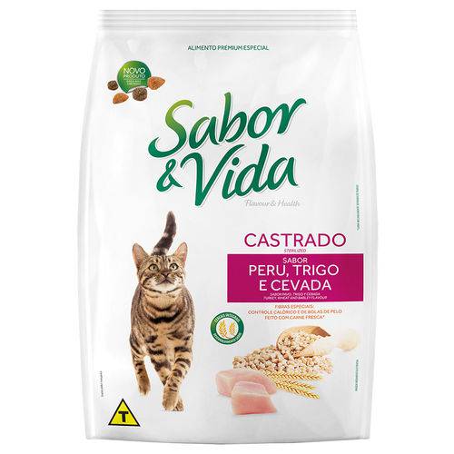 Ração Sabor & Vida para Gatos Castrados Sabor Peru, Trigo e Cevada - 1kg