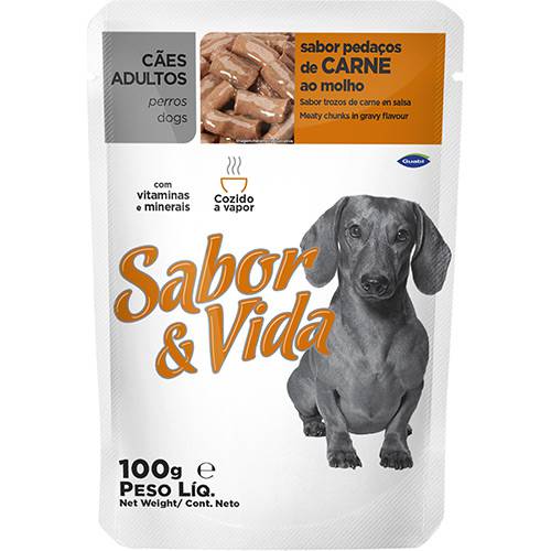 Ração Sabor & Vida para Cães Adultos Carne Sachê 100g