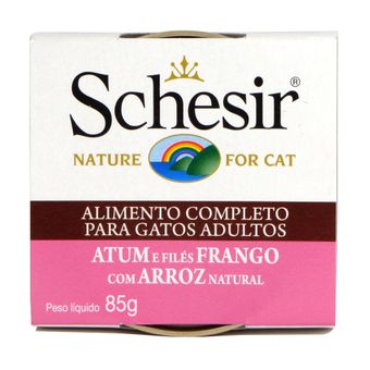 Ração Schesir Nature Cat Atum e Filés de Frango com Arroz Natural em Lata para Gatos Adultos 85g