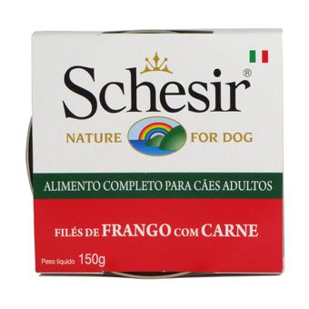 Ração Schesir Nature Dog Filés de Frango com Carne em Lata para Cães Adultos 150g