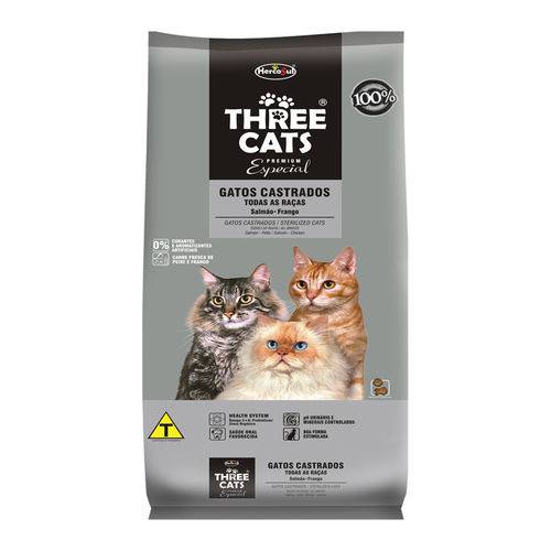 Ração Threecats para Gatos Castrados Especial Sabor Salmão e Frango - 1kg