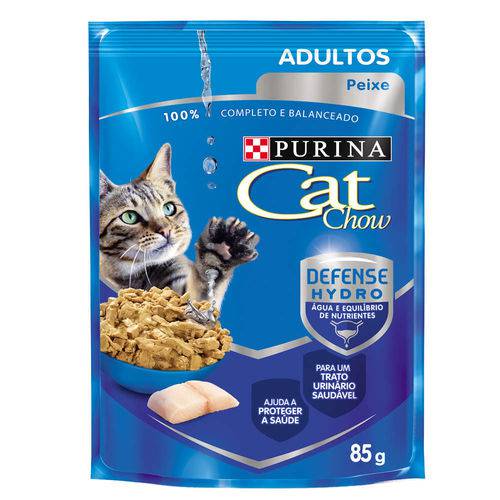 Ração Úmida Nestlé Purina Cat Chow Adultos Sachê Sabor Peixe ao Molho Caixa com 15 Unidades 85g