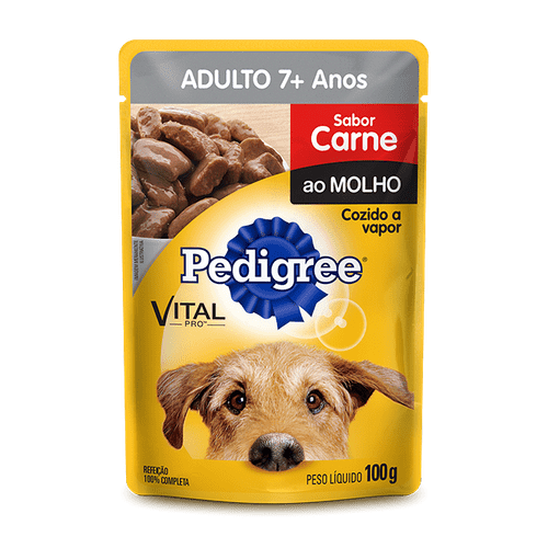 Ração Úmida Pedigree Sachê VitalPro Carne ao Molho para Cães Adultos 7+ 100g
