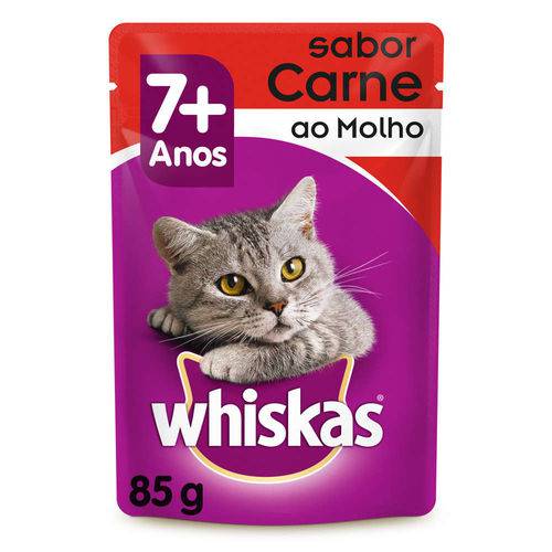 Ração Úmida Pedigree Whiskas Sachê para Gatos com 7 Anos ou Mais Sabor Carne Kit com 5 Unidades 85g