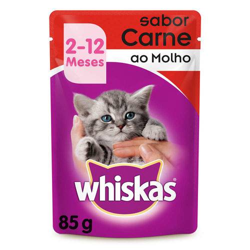 Ração Úmida Pedigree Whiskas Sachê para Gatos Filhotes Sabor Carne Kit com 5 Unidades 85g
