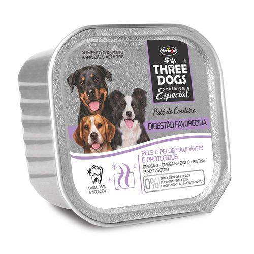 Ração Úmida Three Dogs Patê Digestão Favorecida Sabor Cordeiro para Cães - 150g